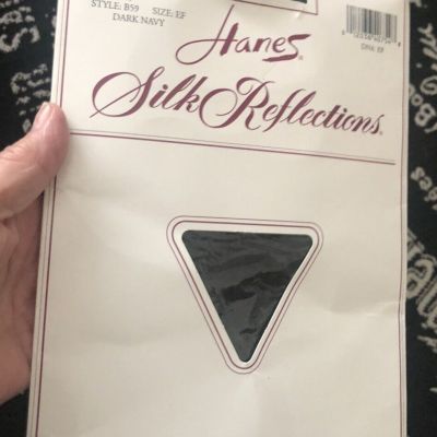 NOS Sz EF L XL Hanes SILK REFLECTIONS PantyHose DARK NAVY Sheer Diamonds B59 a
